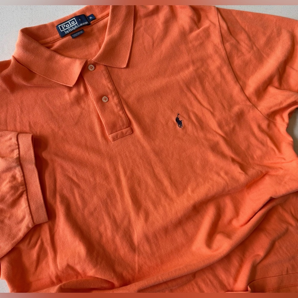 Polo Ralph Lauren Men’s XL Polo Shirt Short Sleeve Orange Navy Pony Tennis Tail